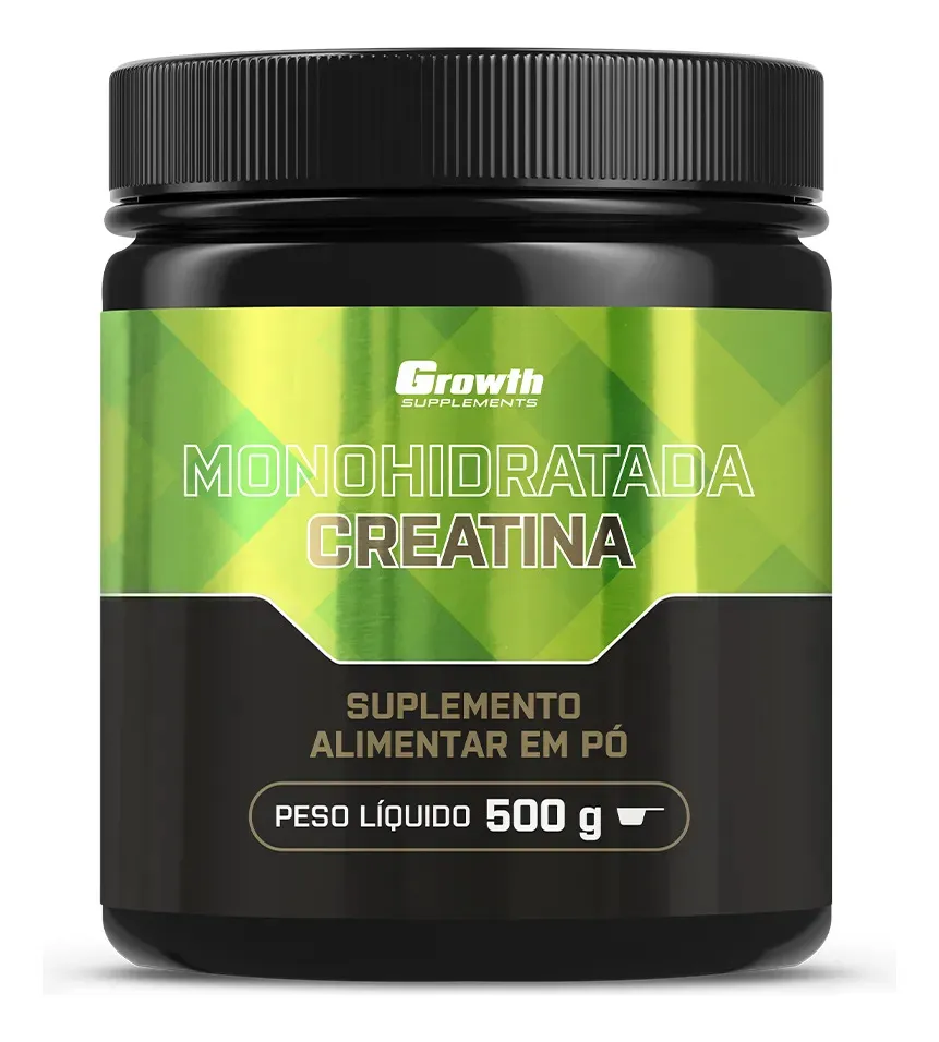 Pote de creatina monohidratada Growth Supplements aprovada no PAM da ABENUTRI