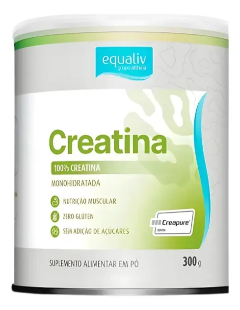 Pote de creatina Equaliv Creapure com dupla verificação de qualidade
