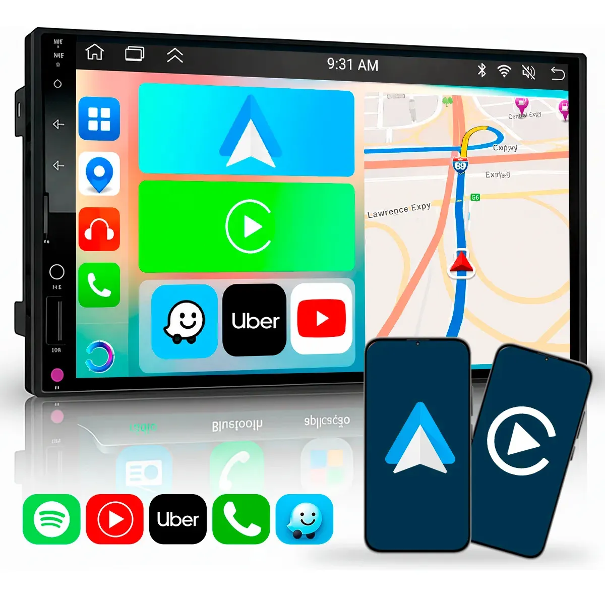 Central multimídia Roadstar RS-7007BR de 7 polegadas com CarPlay e Android Auto sem fio