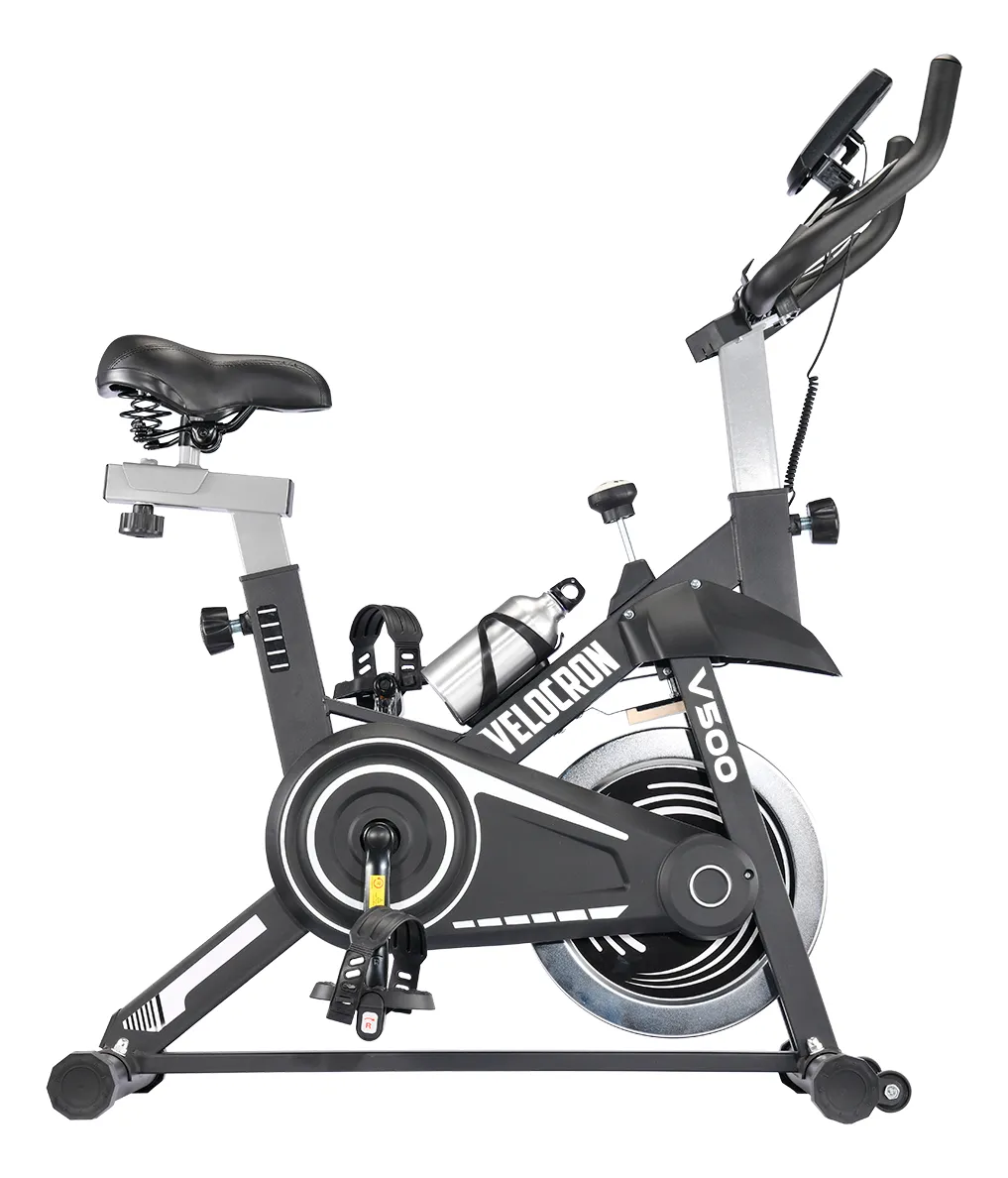 Bicicleta ergometrica de spinning Velocron V500 preta com roda de inercia de 5 kg