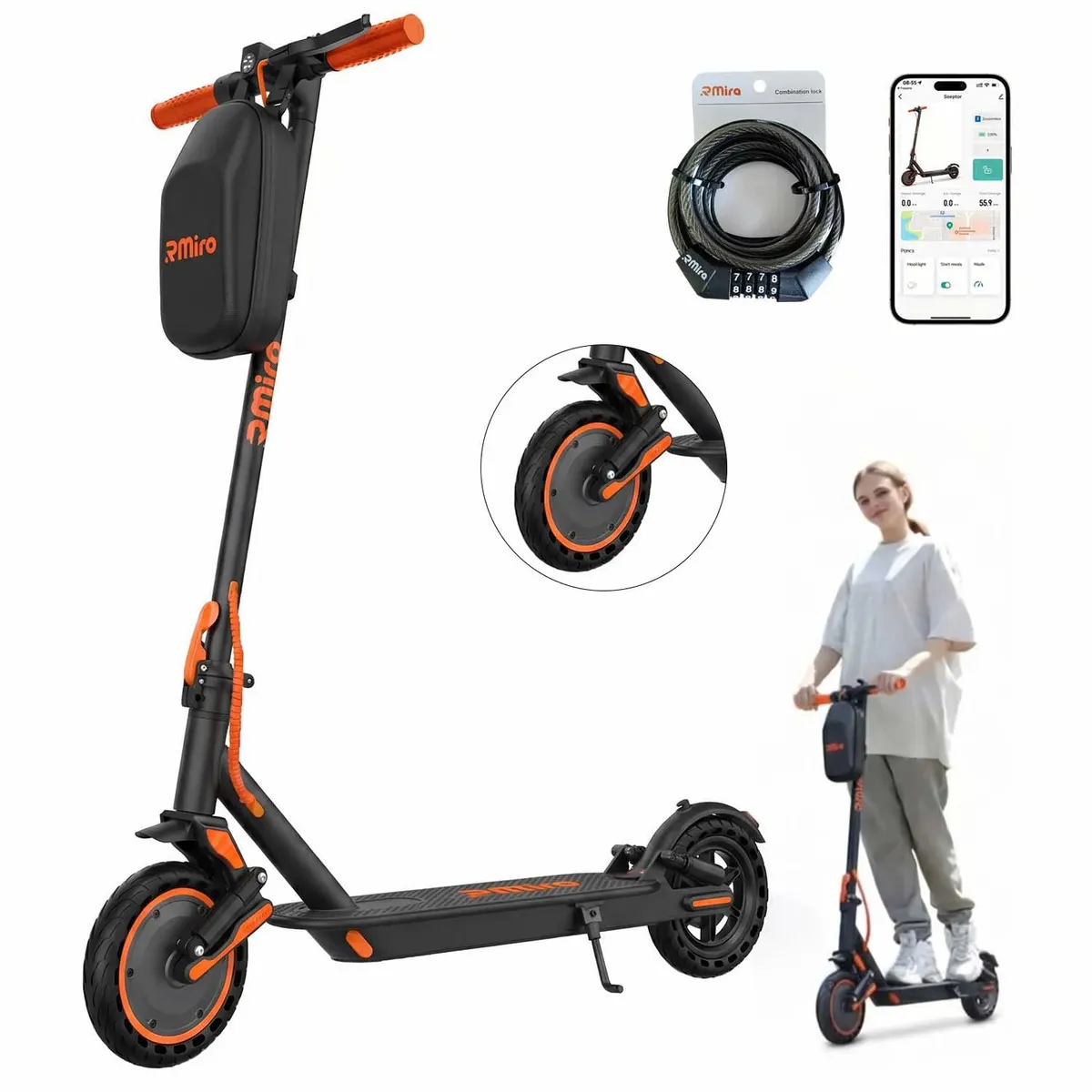 Patinete elétrico Rmira dobrável com suspensão e cadeado digital