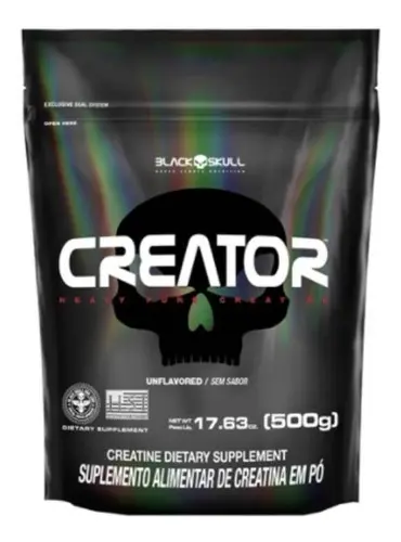 Pote de creatina Black Skull com três produtos aprovados no PAM da ABENUTRI