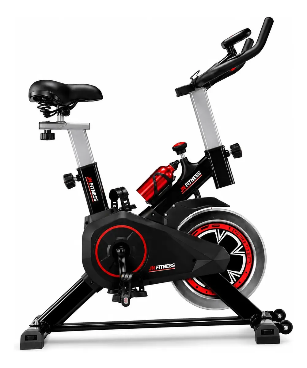 Bicicleta ergometrica de spinning JN Fitness JN-1104 preta para ate 110 kg com garrafa inclusa