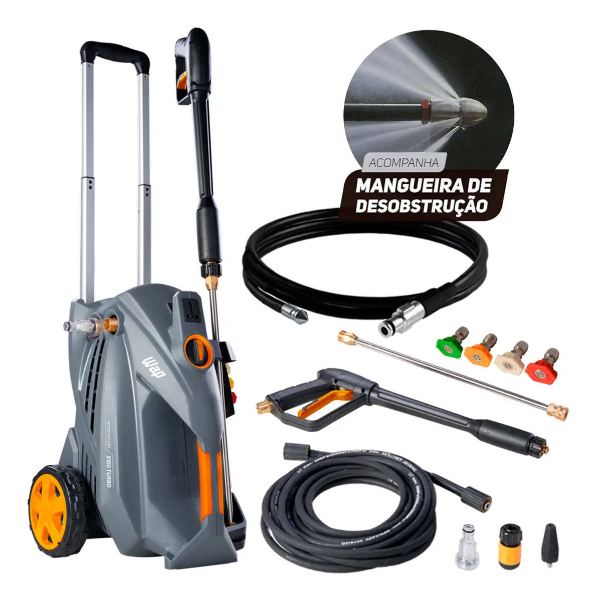 Lavadora e desobstruidora de alta pressão WAP 5100 Turbo Ultra com motor de indução