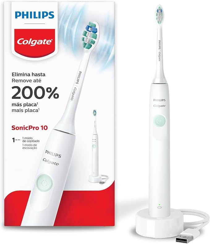 Escova de dente elétrica Philips Colgate SonicPro 10 branca recarregável e bivolt automático