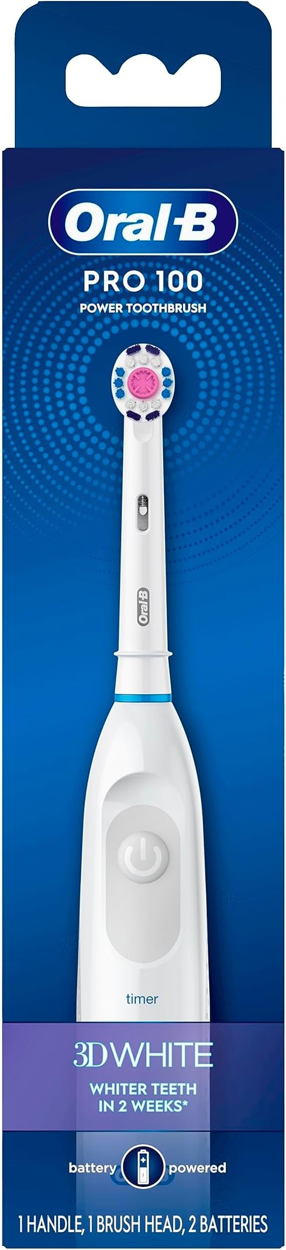 Escova de dentes elétrica Oral-B Pro 100 3D branca alimentada por 2 pilhas AA