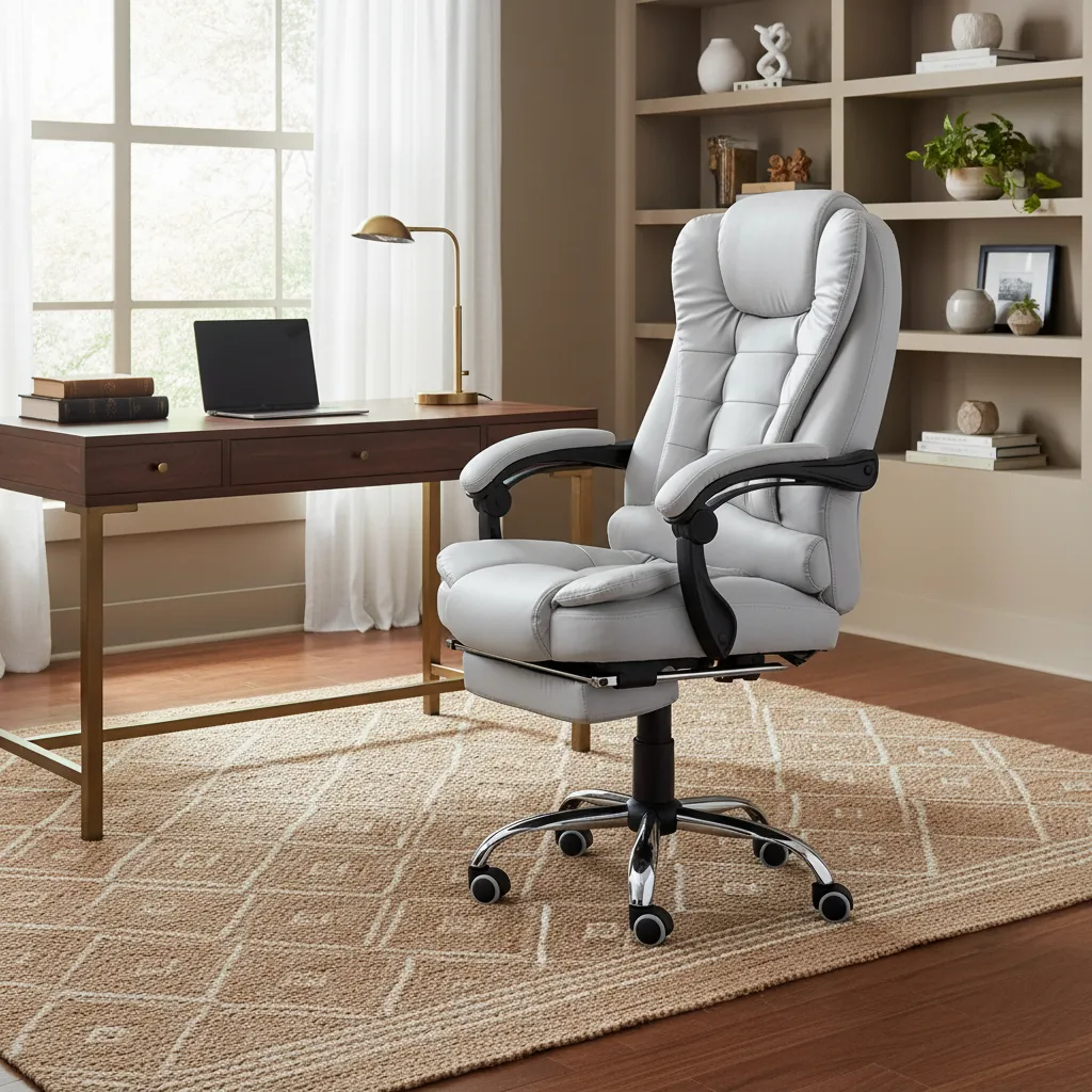 Cadeira de escritório presidente ergonômica Python Fly cinza em couro sintético com apoio para pés