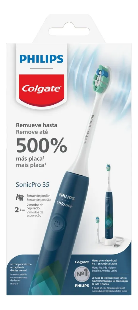 Escova dental elétrica Philips Colgate SonicPro Series 35 azul com cabeça branca e tecnologia sônica