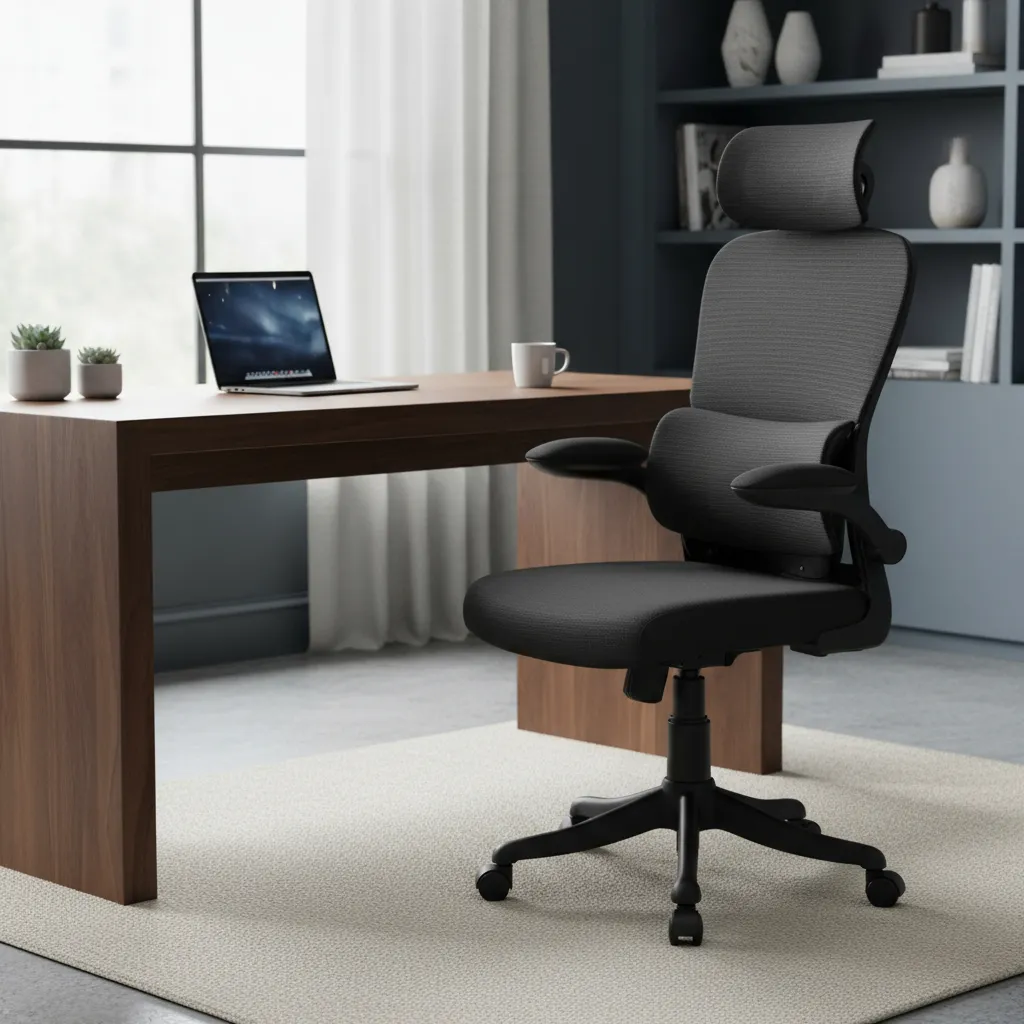 Cadeira de escritório ergonômica Genebra B500 Luvinco preta com estofado mesh e suporte lombar