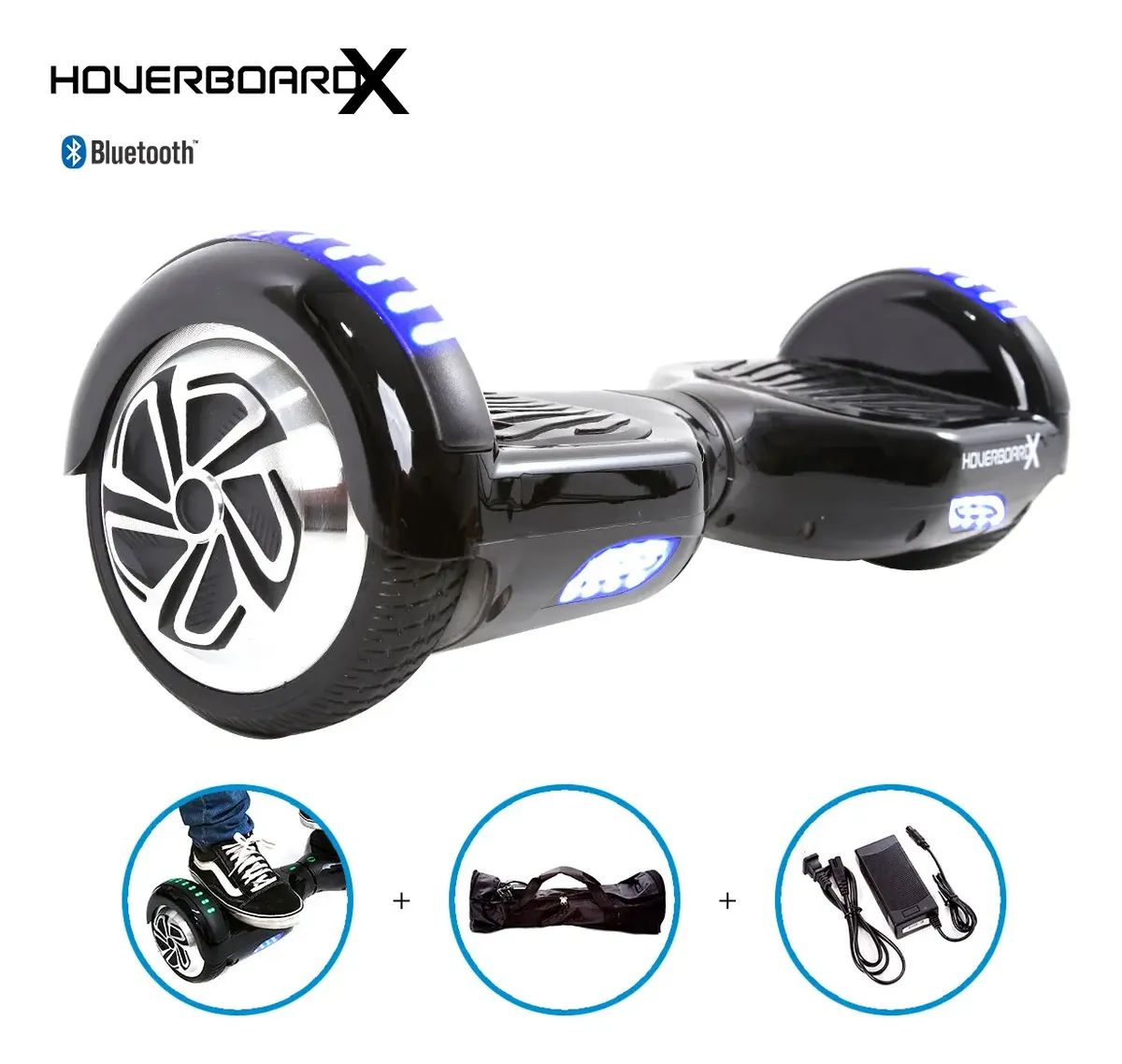 Hoverboard X Adulto 6.5 polegadas preto com Bluetooth, bateria de LED e velocidade de 15 km/h