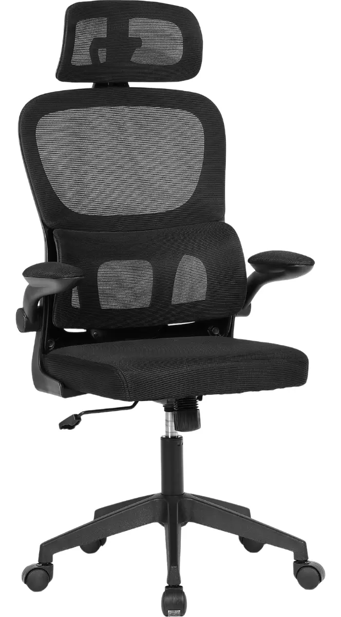 Cadeira de escritório presidente ergonômica Marqs Home Arcanis NR17 preta com apoio lombar e encosto mesh