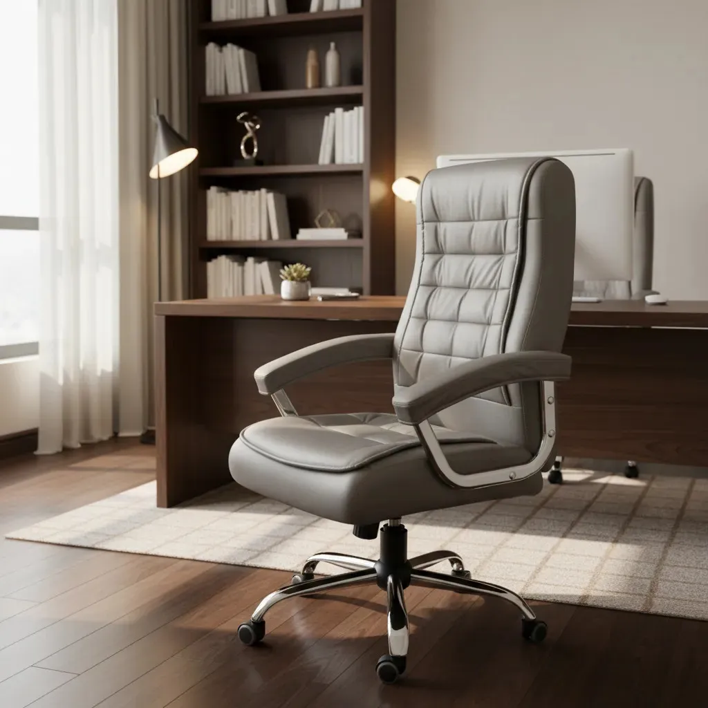 Cadeira de escritório Big Presidente ergonômica cinza com estofado em PU