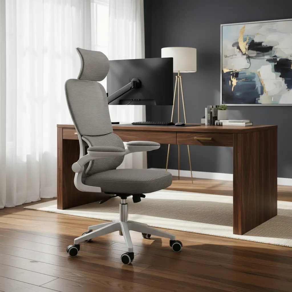 Cadeira de escritório ergonômica Genebra G500 Luvinco cinza com estofado mesh e suporte lombar