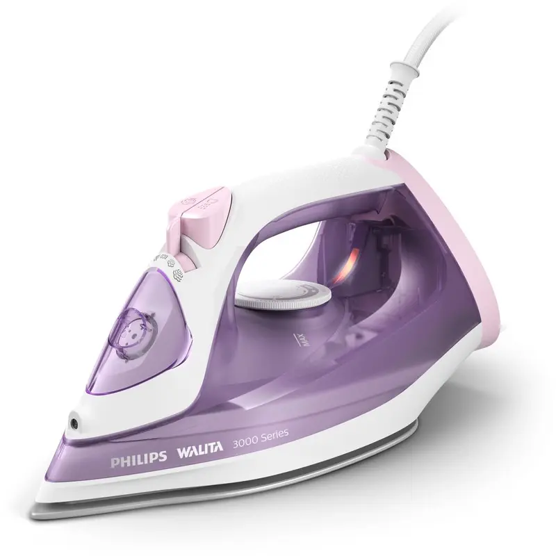 Ferro a vapor Philips Walita Série 3000 DST3010 branco e rosa com base de cerâmica