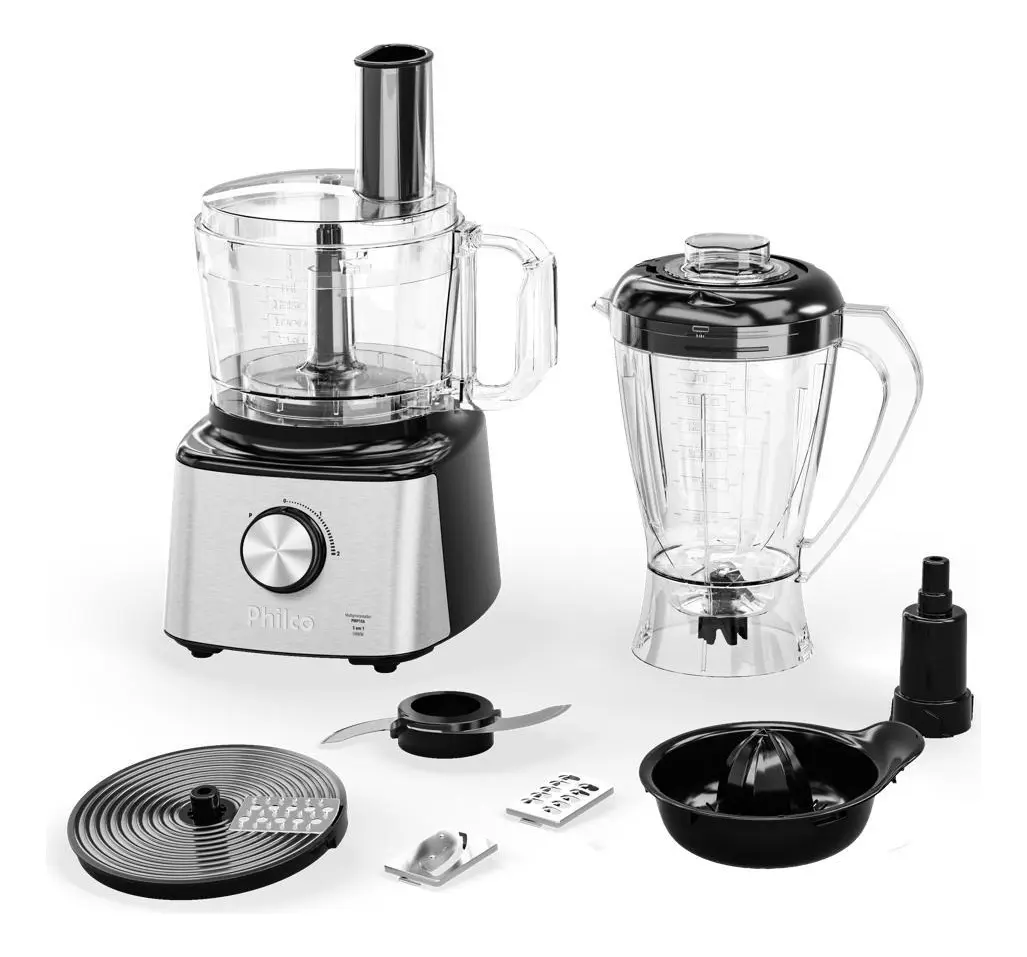 Multiprocessador Philco PMP10A preto e inox de 1000 W com copo de liquidificador, espremedor e discos