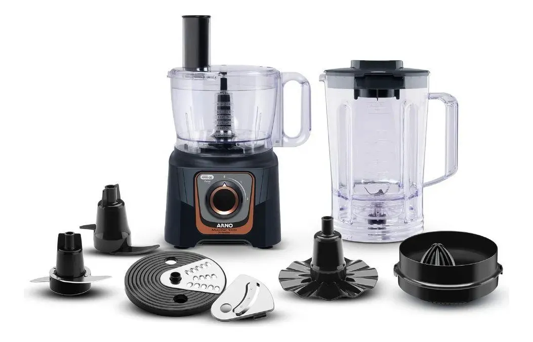 Multiprocessador Arno MP72 preto de 1000 W com 24 funções, copo de liquidificador e acessórios