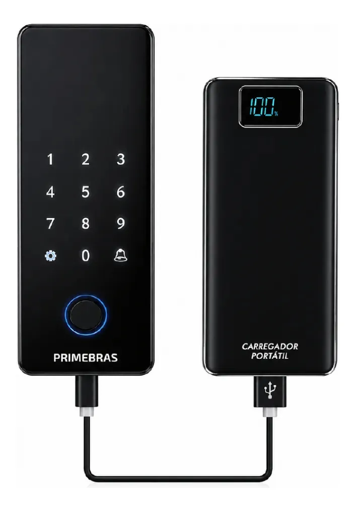 Fechadura digital biométrica Primebras Athenas preta com teclado de senha e leitor de digital