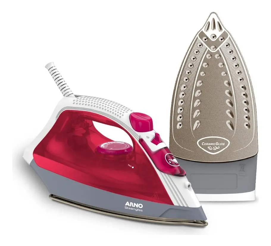 Ferro a vapor Arno Steamgliss FSGC rosa com base de cerâmica Ceramic Glide