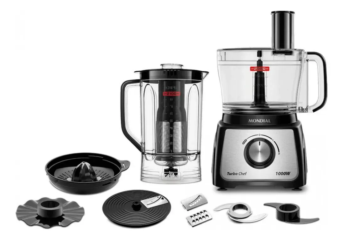 Multiprocessador Mondial Turbo Chef 9 em 1 MPN-01-BF preto com copo de liquidificador, espremedor e discos